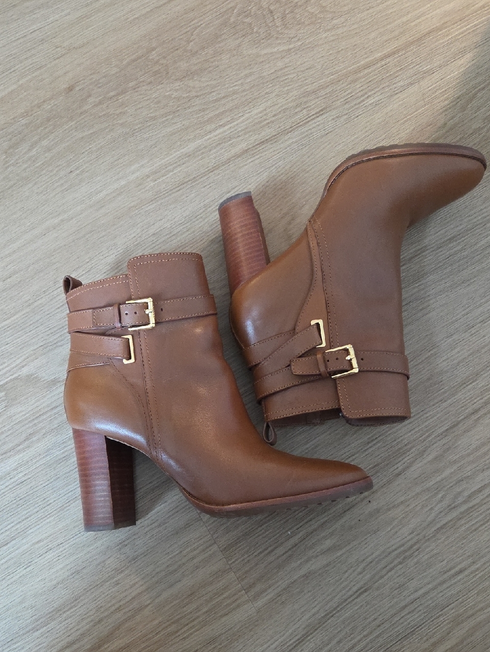 Ralph Lauren Women's Brown Leather Ankle Boots with Buckle Detail